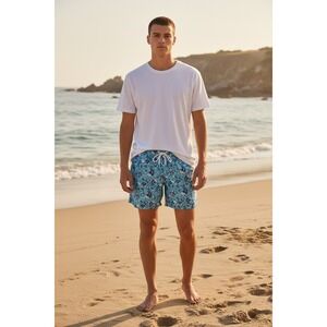 Boardies Apparel Swim Trunks Mens Blue Wave Print Mesh Lining Size M